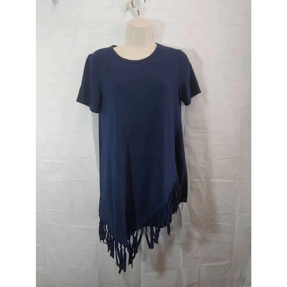Serena Williams Women's Size Small Blue Asymmetrical Tasseled Blouse